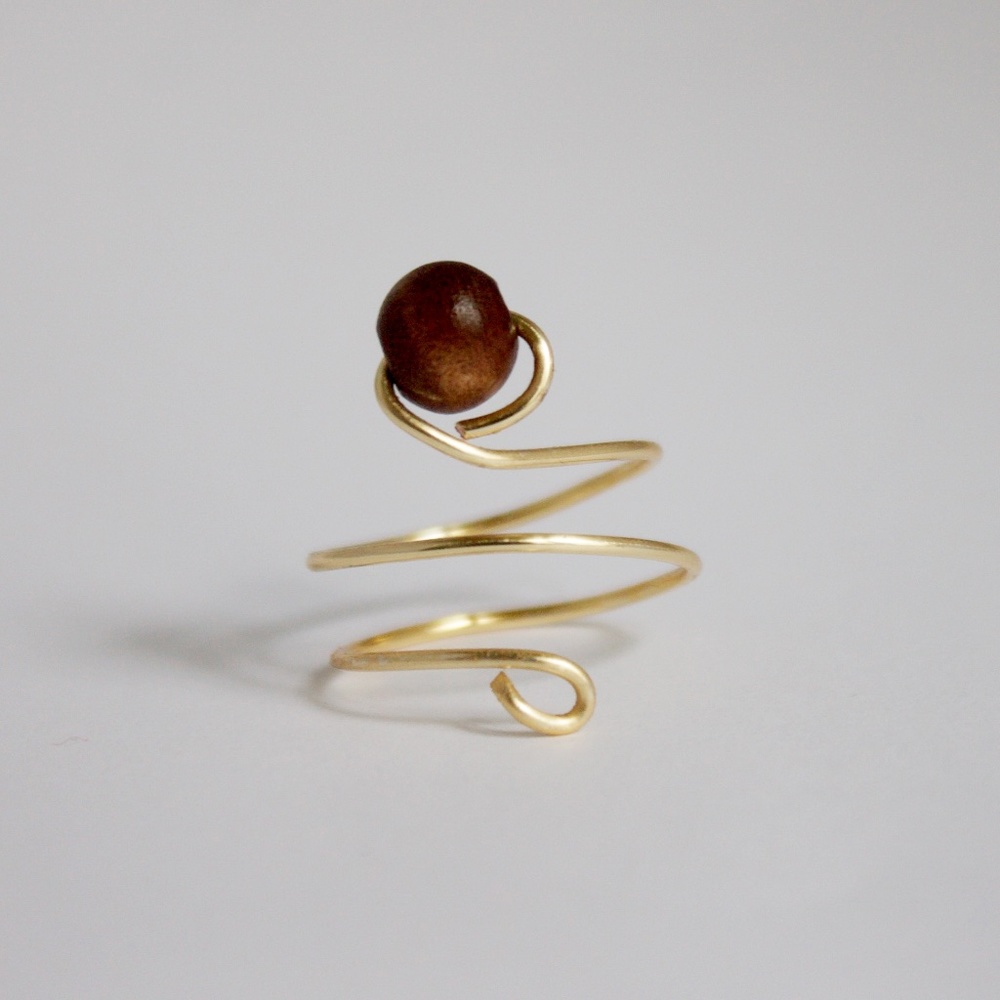 3 wrap wire ring with wood bead
